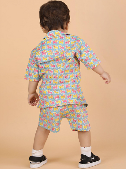 Polka Tots Half Sleeves Lion Print Co-ords - Multicolor