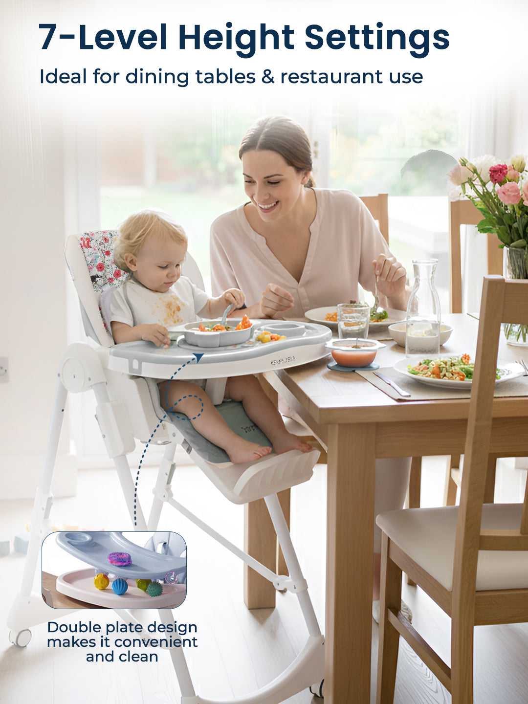 Polka Tots ChicChow Chariot 16 positions Elephant Design High Chair - (Cream)