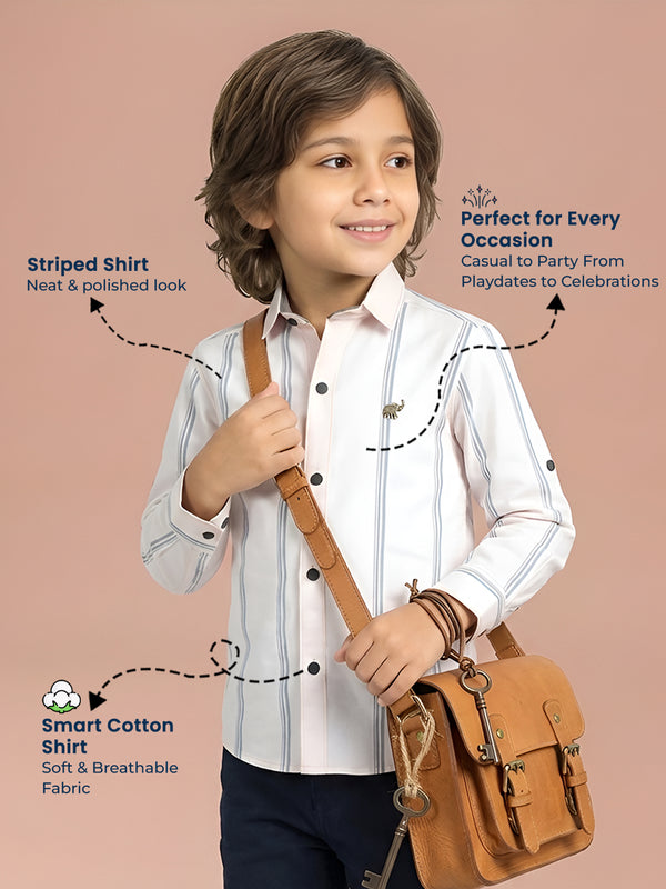 Polka Tots Full Sleeves Striped Shirt - White