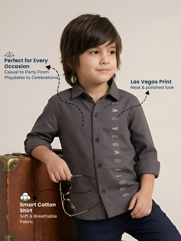 Polka Tots  full sleeve Kids shirt Las Vegas print - Grey