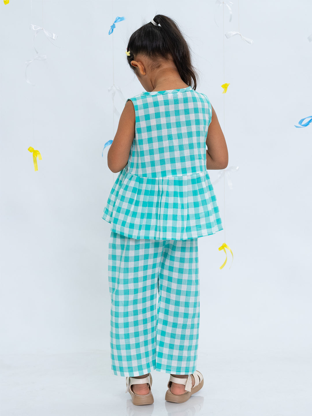Polka Tots Sleeveless Statement Bow Top & Bottom Set - Sea Green
