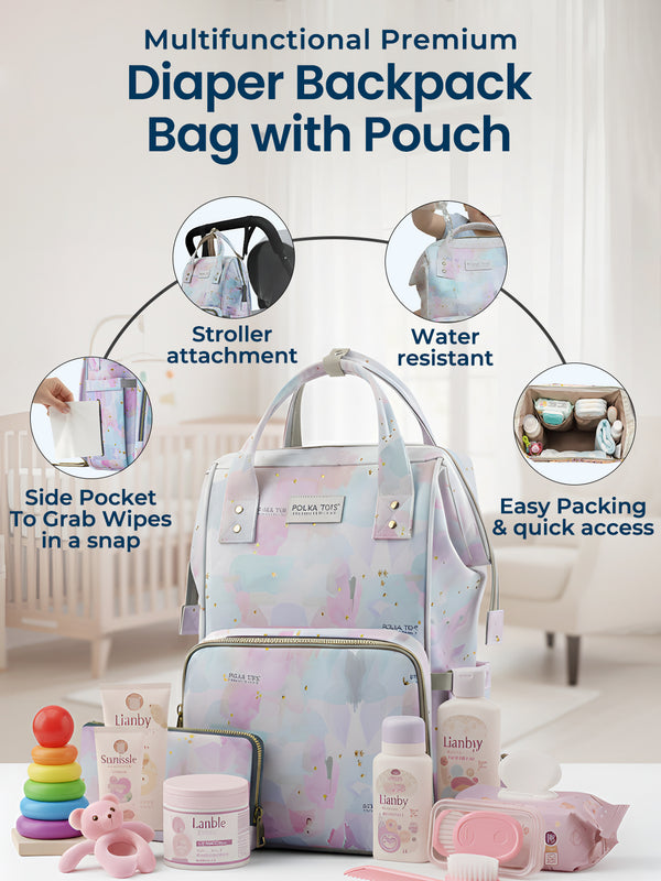 Multifunctional Premium Diaper Backpack Bag with Pouch | Tie-Dye Print
