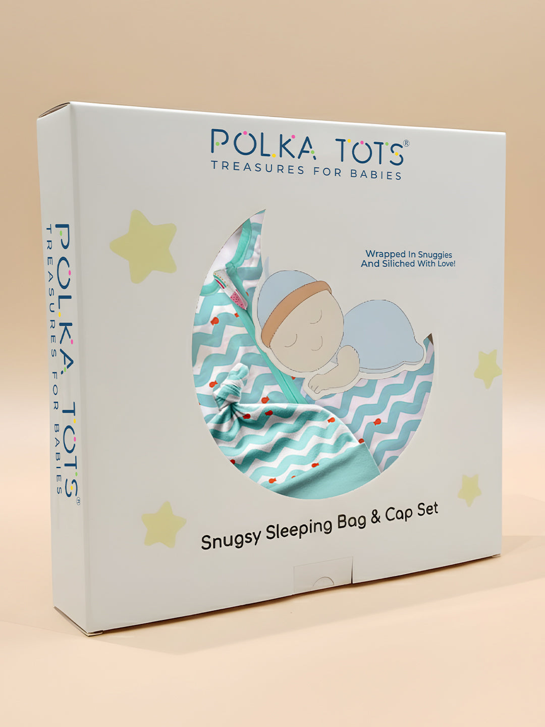 Polka Tots 100% Soft Cotton Wave Print Sleeping Bag with Cap - Blue