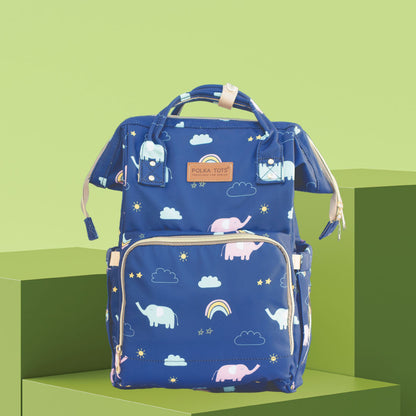 Premium 17+ Pockets Multifuncational Mother's Diaper Bag- Blue Elephant