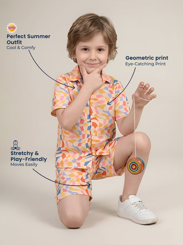 Polka Tots Half Sleeves Geometric print Co-ords - Multicolor