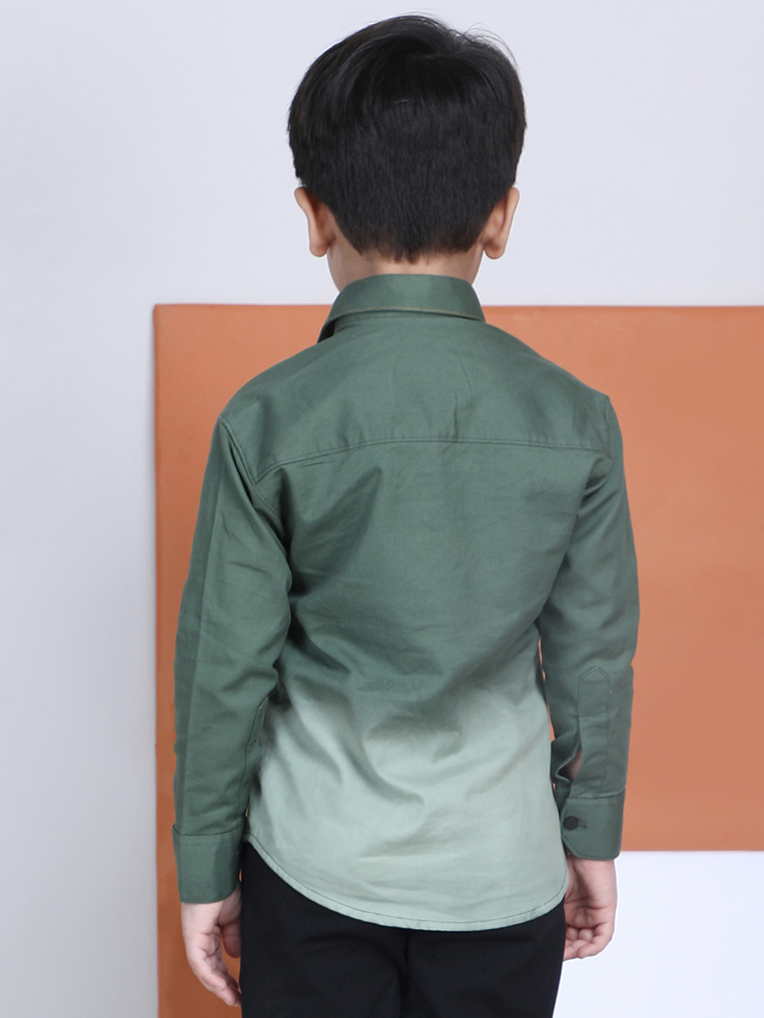 Polka Tots Full Sleeves Cotton Ombre Effect Shirt - Green