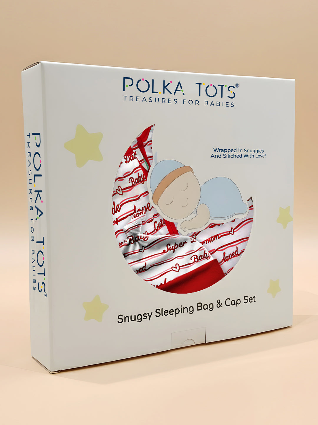 Polka Tots 100% Soft Cotton Baby Love Print Sleeping Bag with Cap - Red