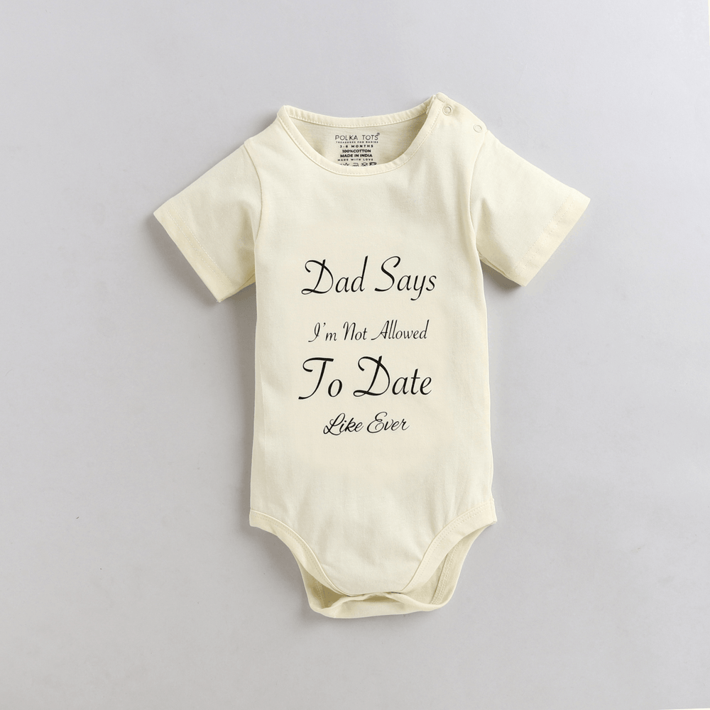 Polka Tots Half Sleeve Dad Says Print Romper Onesie - Cream