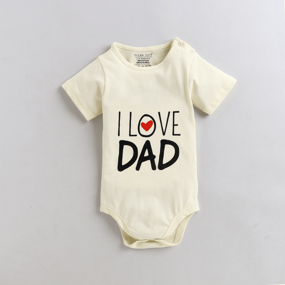 Polka Tots Half Sleeve I Love Dad Print Romper Onesie - Cream