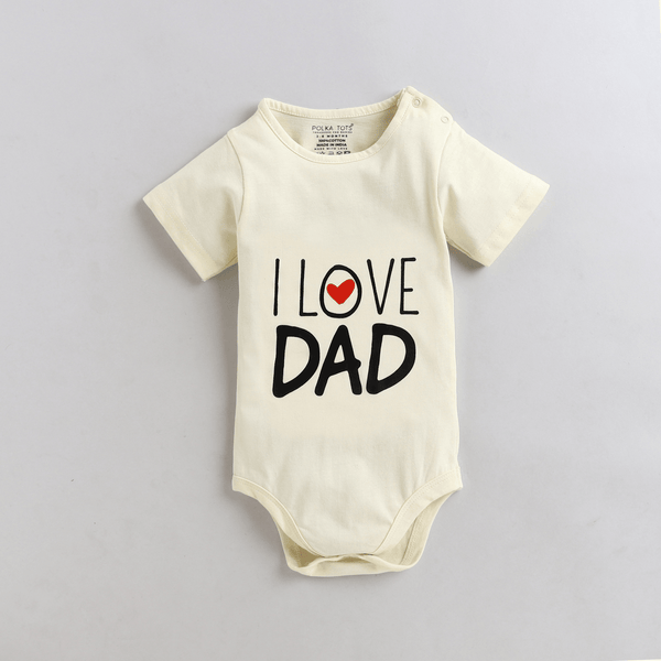 Polka Tots Half Sleeve I Love Dad Print Romper Onesie - Cream