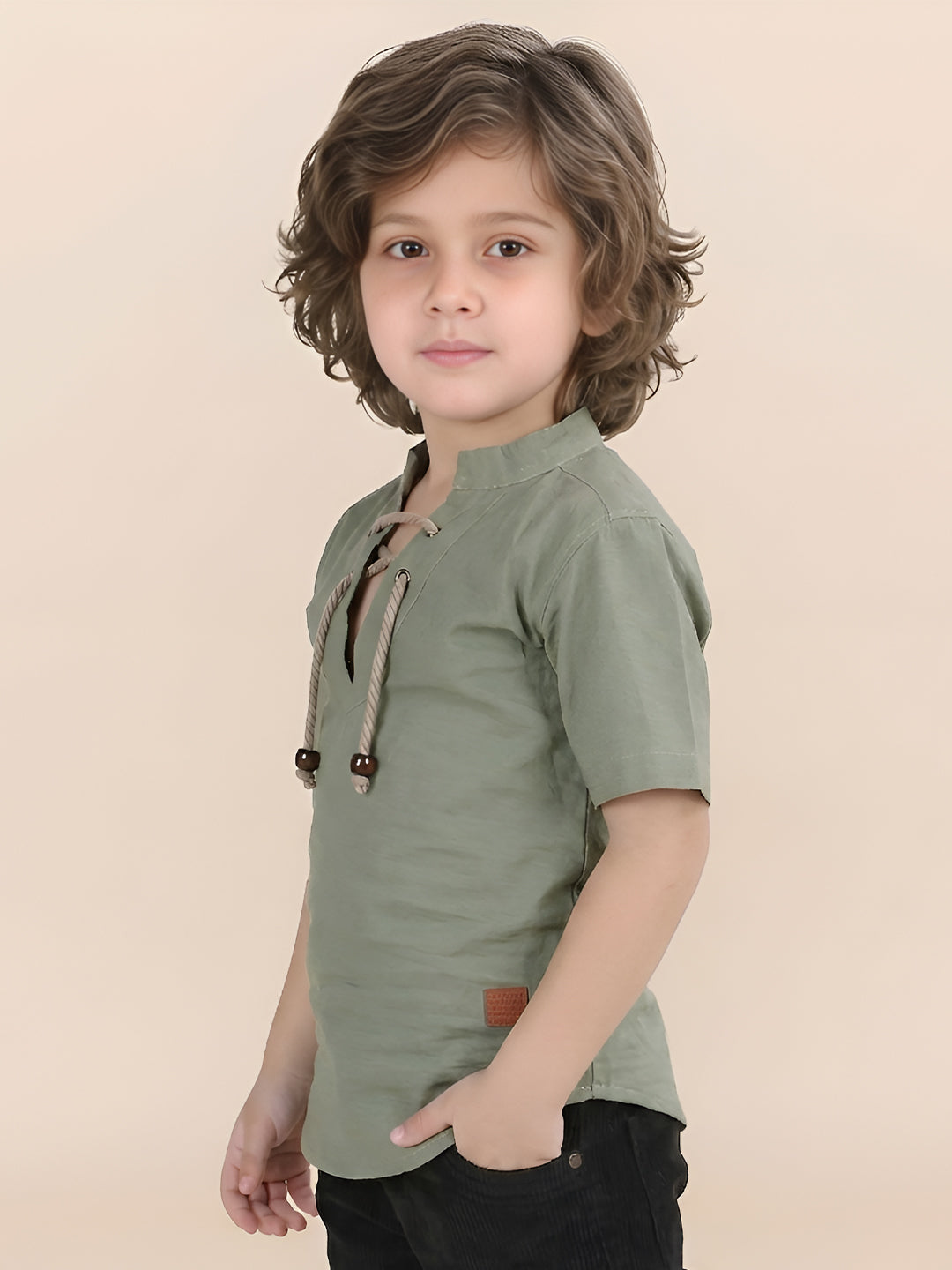 Polka Tots Half Sleeve Kurta - Green