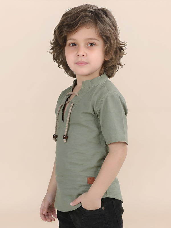 Polka Tots Half Sleeve Kurta - Green