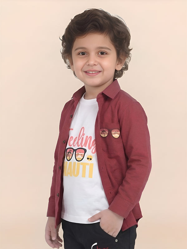 Polka Tots Full Sleeves Sunset print Tshirt Shirt - Red