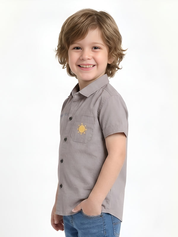 Polka Tots Half Sleeves Text Print Detailing Shirt - Grey