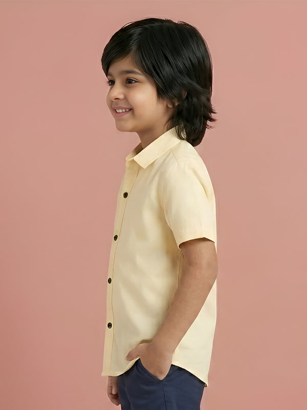Polka Tots Cotton Regular Fit Half Sleeve Cool Boys HD Print Shirt - Yellow