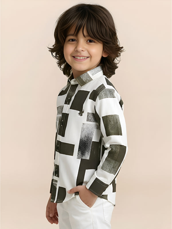 Polka Tots Full Sleeves Geometric print Shirt - Brown