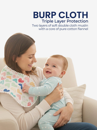 Polka Tots Newborn Pack of 6 100% Soft Double-Layer Muslin Cotton Essentials Gift Box - Mini Hearts Print