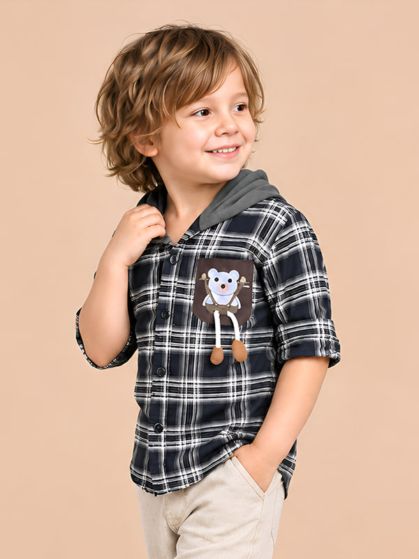 Polka Tots Full Sleeves Teddy print Shirt - Navy