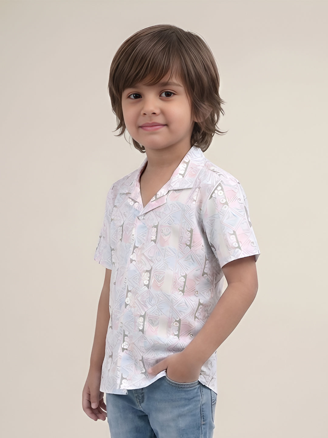 Polka Tots Half Sleeves Abstract print Shirt - Blue