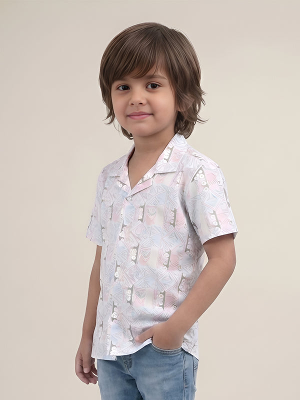 Polka Tots Half Sleeves Abstract print Shirt - Blue