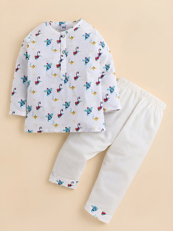 Polka Tots  Genie’s Golden Wish  print Night wear Kurta Pajama- Blue