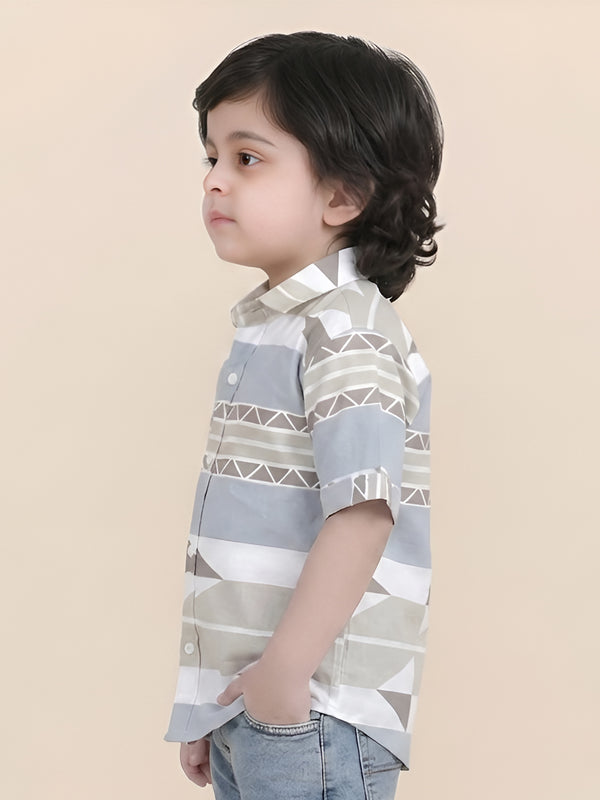 Polka Tots Half Sleeves Abstract print Shirt - Blue