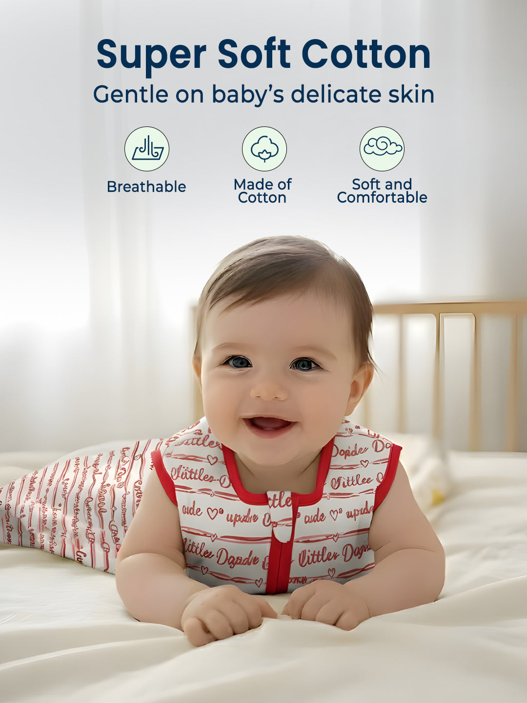 Polka Tots 100% Soft Cotton Baby Love Print Sleeping Bag with Cap - Red
