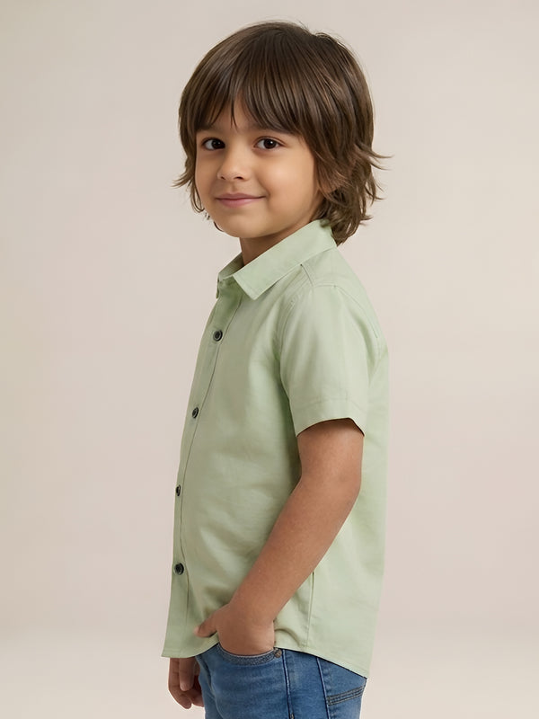 Polka Tots Cotton Regular Fit Half Sleeve Summer USA Metallic Print Shirt - Pista Green
