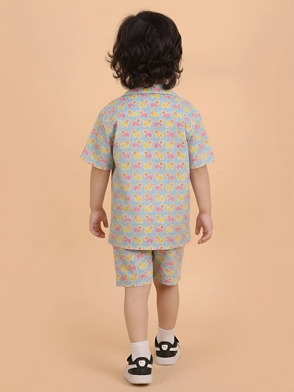 Polka Tots Half Sleeves Lion Print Co-ords - Multicolor