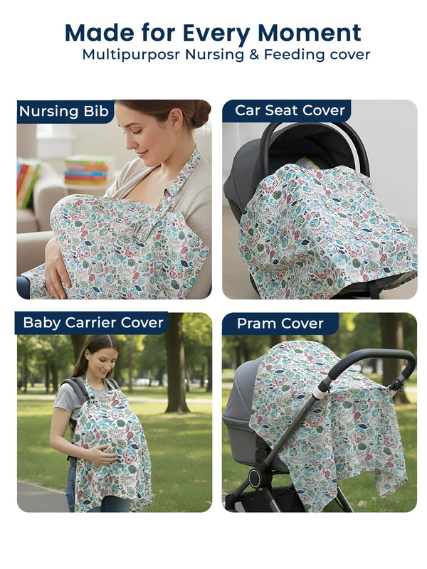POLKA TOTS Floral Breastfeeding Nursing Cover/ Apron for Mothers with Carry Pouch - Blue