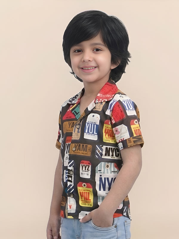 Polka Tots Half Sleeves Graphic print Shirt - Black