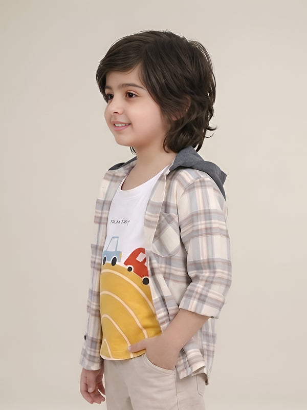 Polka Tots Full Sleeves Polka Baby print Shirt With Attached Tshirt - Cream