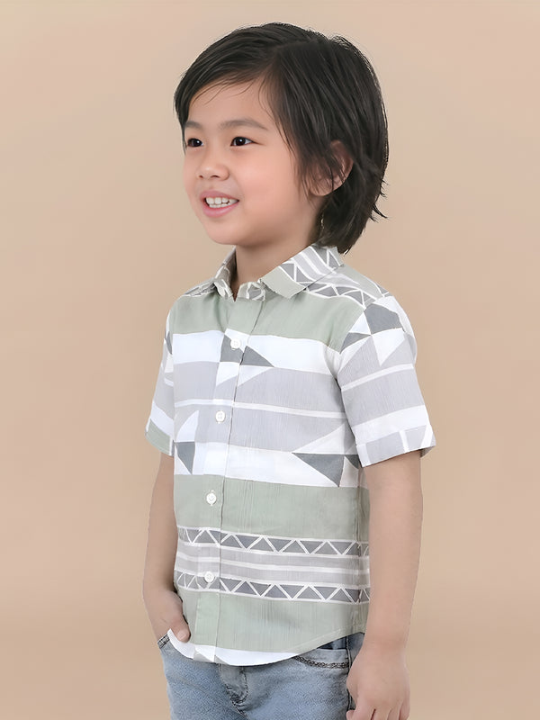 Polka Tots Half Sleeves Abstract print Shirt - Green
