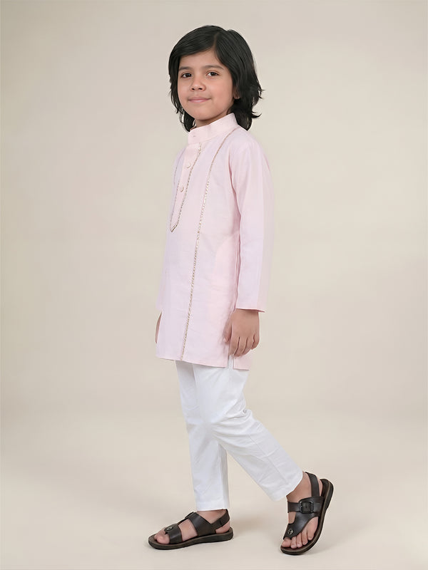 Polka Tots Full Sleeve Silver stripes Kurta Pyjama Set - Pink