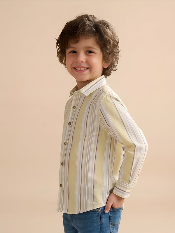 Polka Tots Full Sleeves Lining print Cotton Shirt - Yellow