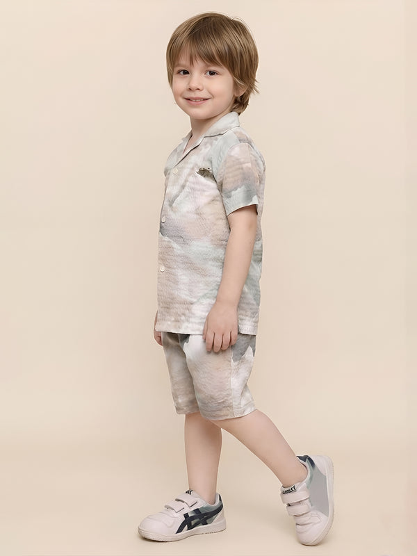 Polka Tots Cotton Half Sleeves Shirt With Shorts/Co-ord-White