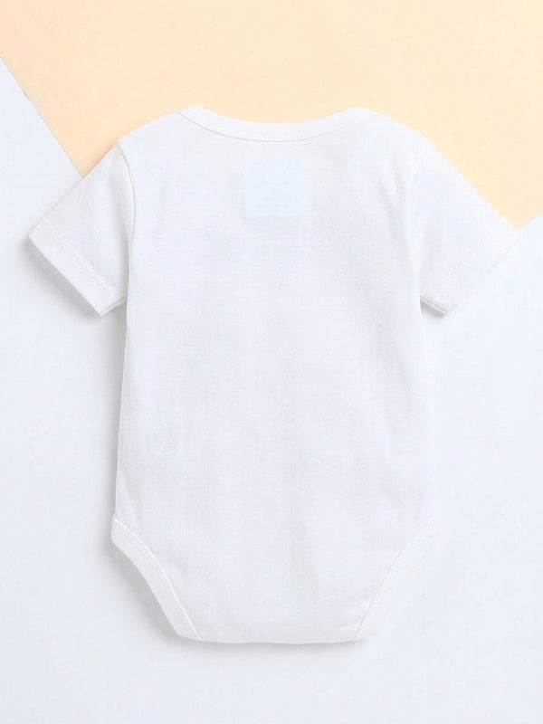 Polka Tots Pack of 3 Soft Cotton Half Sleeves Baby Onesies – Quote Prints (White)