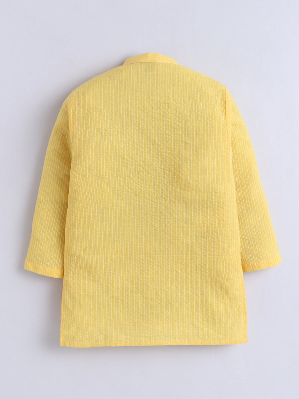 Polka Tots Kantha Work Full Sleeves Ethnic Kurta pyjama set - Yellow
