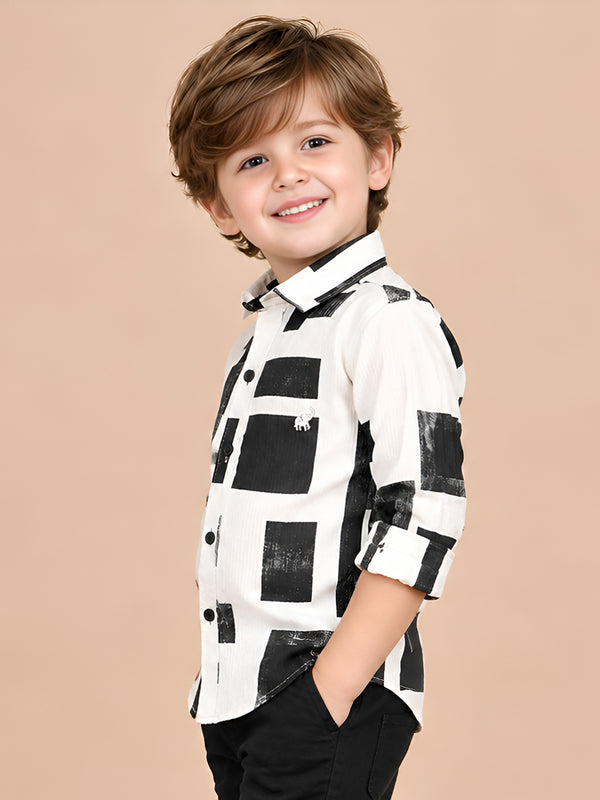 Polka Tots Full Sleeves Geometric print Shirt - Black