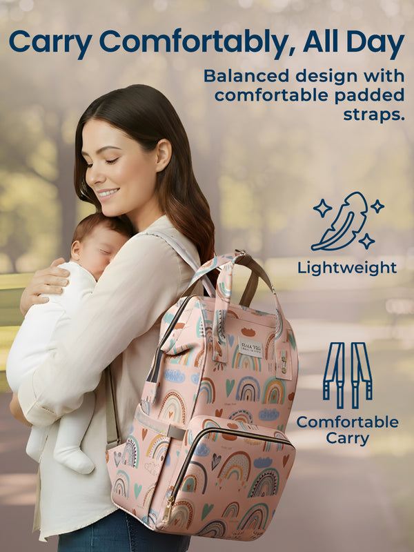 Multifunctional Premium Diaper Backpack Bag with Pouch | Rainbow Print