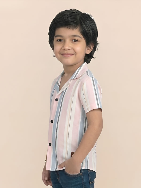 Polka Tots Half Sleeve Stripes Shirt - Pink