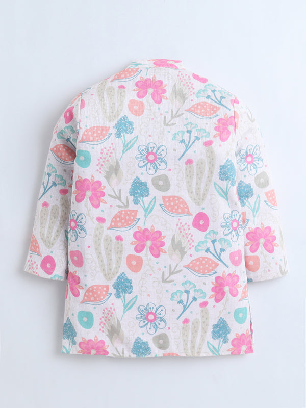Polka Tots Floral print Full Sleeves Ethnic Kurta pyjama set - Multicolor