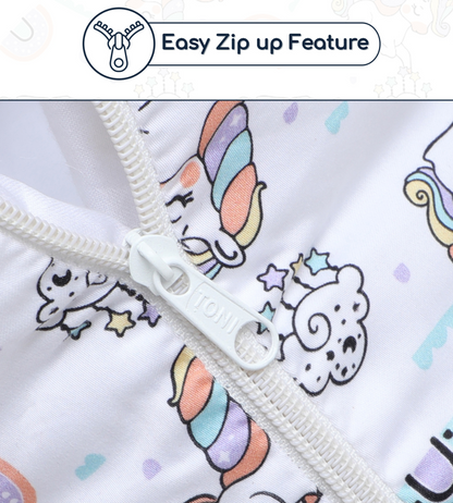 Polka Tots Baby Sleeping Nest Cotton Carry Pod Bedding for Newborn Sleeping Bag with a Bow -Unicorn print White