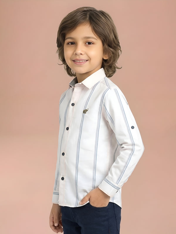 Polka Tots Full Sleeves Striped Shirt - White
