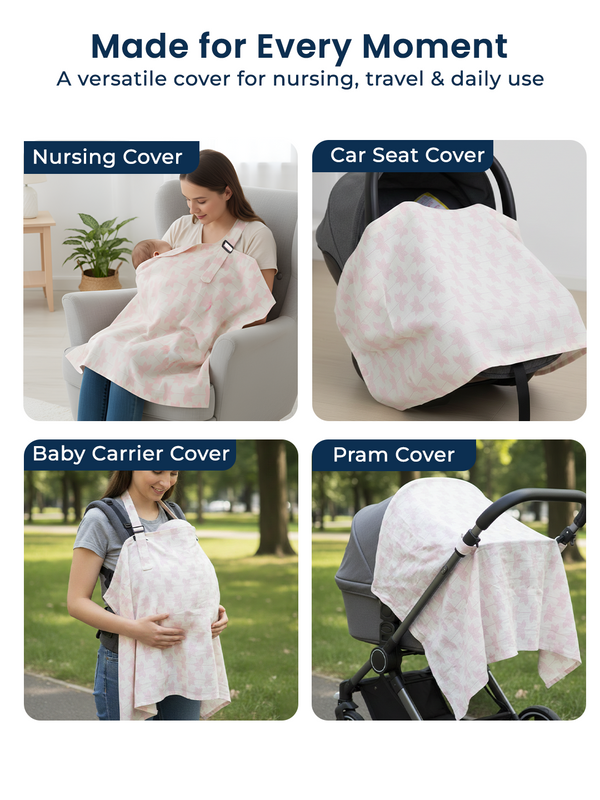 POLKA TOTS Nursing Cover Feeding Apron Maternity Breastfeeding Cover for Mothers with Carry Pouch (Pink)