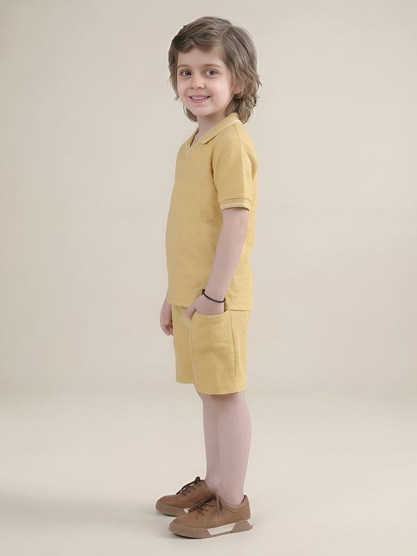 Polka Tots Half Sleeves Polo T-Shirt Shorts - Yellow