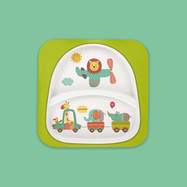 Polka Tots Eco Friendly Bamboo Fiber Kids Dinner Set (Safari) - Green