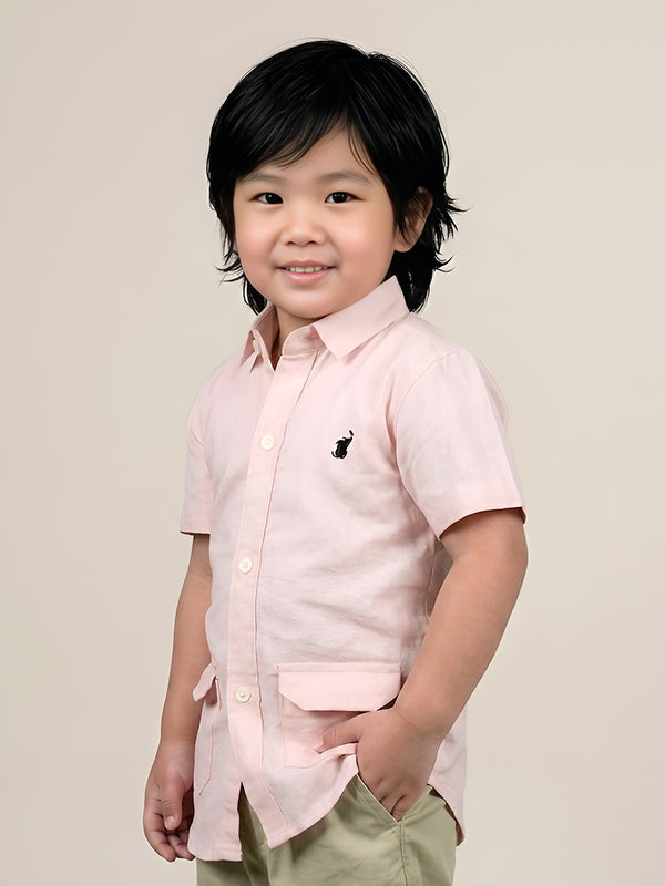 Polka Tots Half Sleeves Solid Shirt - Peach