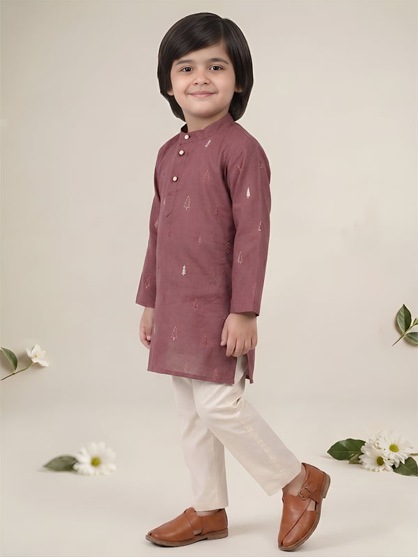 Polka Tots Full Sleeve Christmas tree Print Ethnic Kurta Pyjama Set - Pink