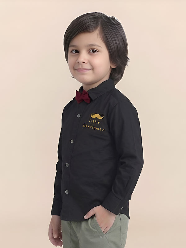 Polka Tots Full Sleeve Shirt Little Gentleman print with Red Bow - Black